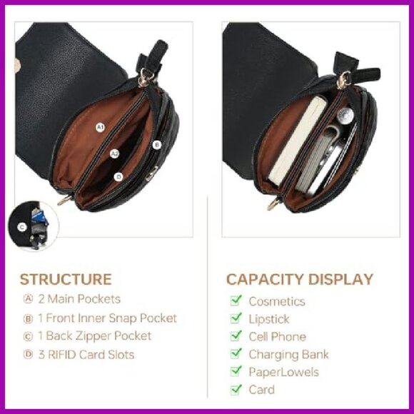 Vegan Leather Crossbody Phone Purse with RFID Blocking & Adjustable Strap - Picture 3 of 7